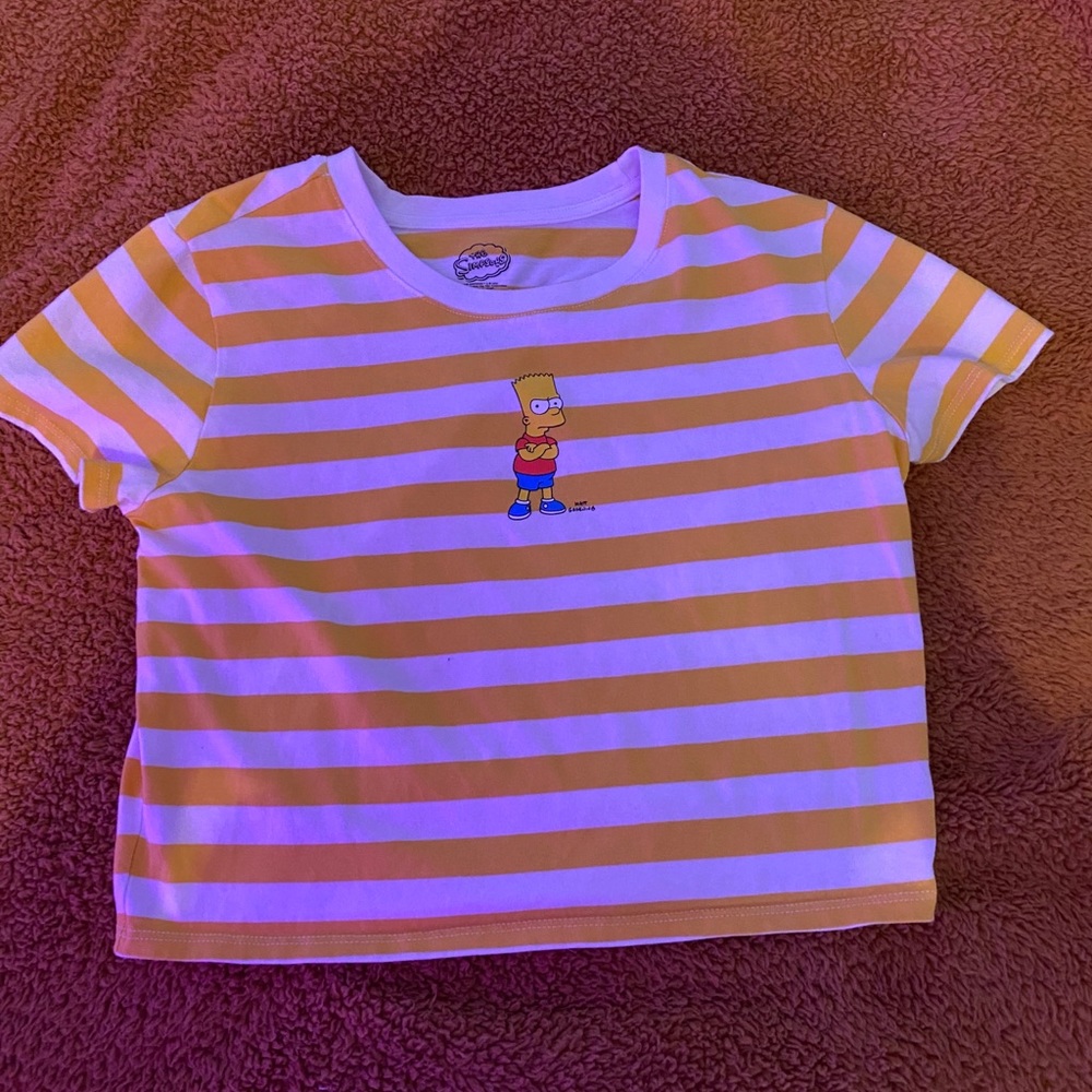 Yellow and white striped Bart simpson crop top
